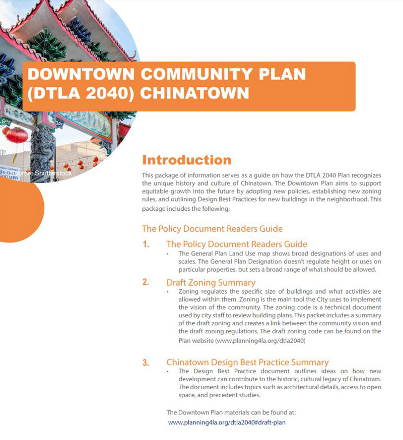DTLA2040 - Chinatown Plan Summary